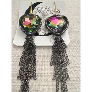 Jaded Gypsy Volcano AB Heart Chain Fringe Earrings NWT